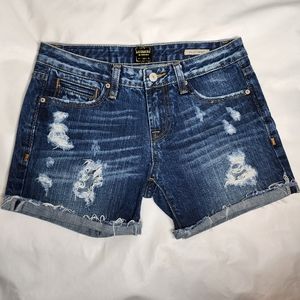Anoname Daisy Jean Short Distressed Blue Denim Raw Hem Women's Size 27